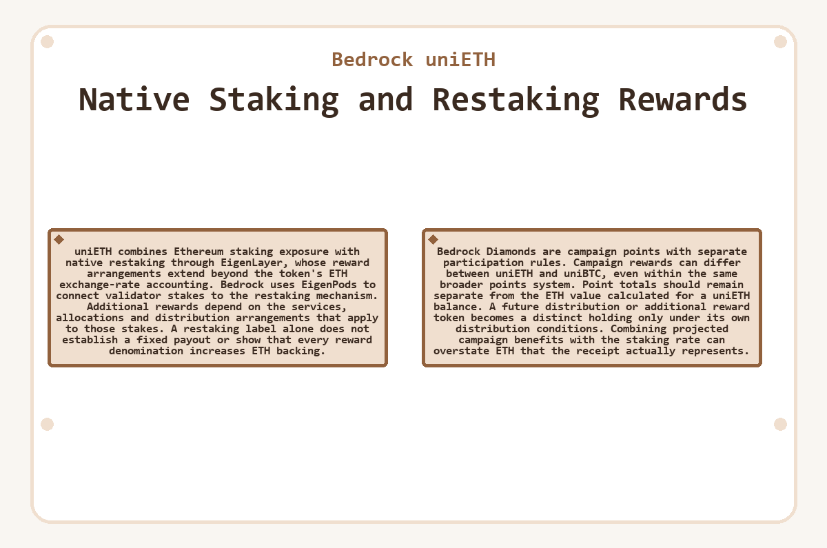 Visual outline: Native Staking and Restaking Rewards (Bedrock uniETH)